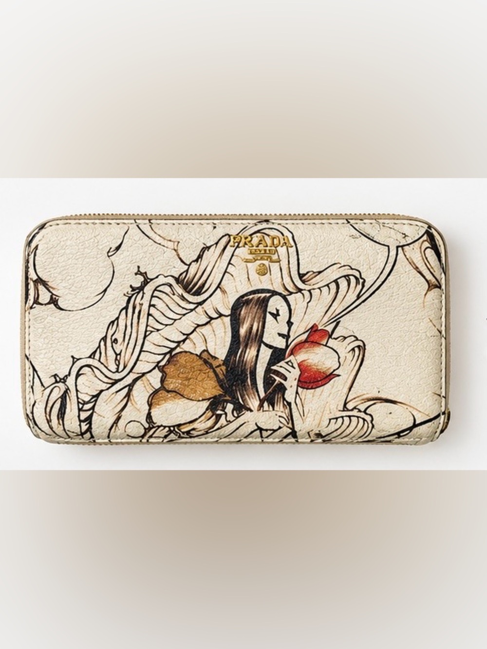 PRADA X JAMES JEAN Cervo Lux Fairy Print Zip Around Wallet rare
